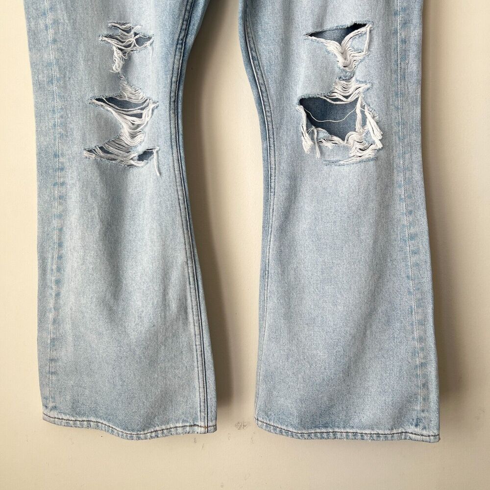 AE77 Organic Cotton The Crop Flare Busted Knee Jeans Blue 33 - Picture 12 of 13